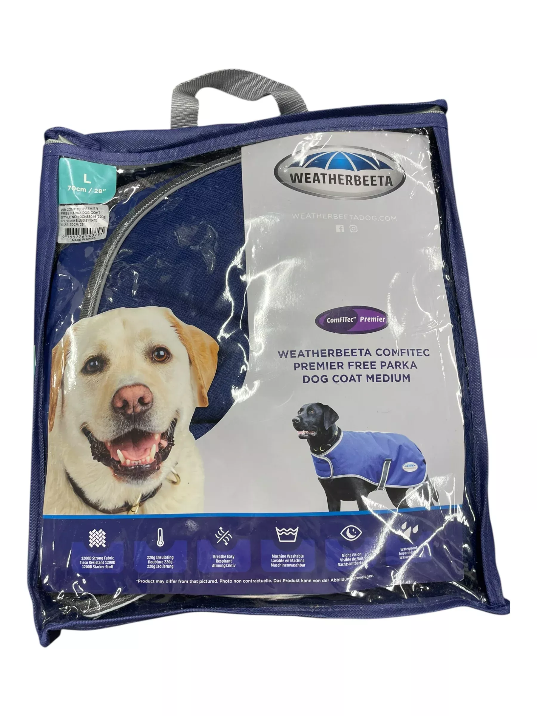 Weatherbeeta Parka Dog Coat *NWT* - Blue/Grey/White - L (28") - USED