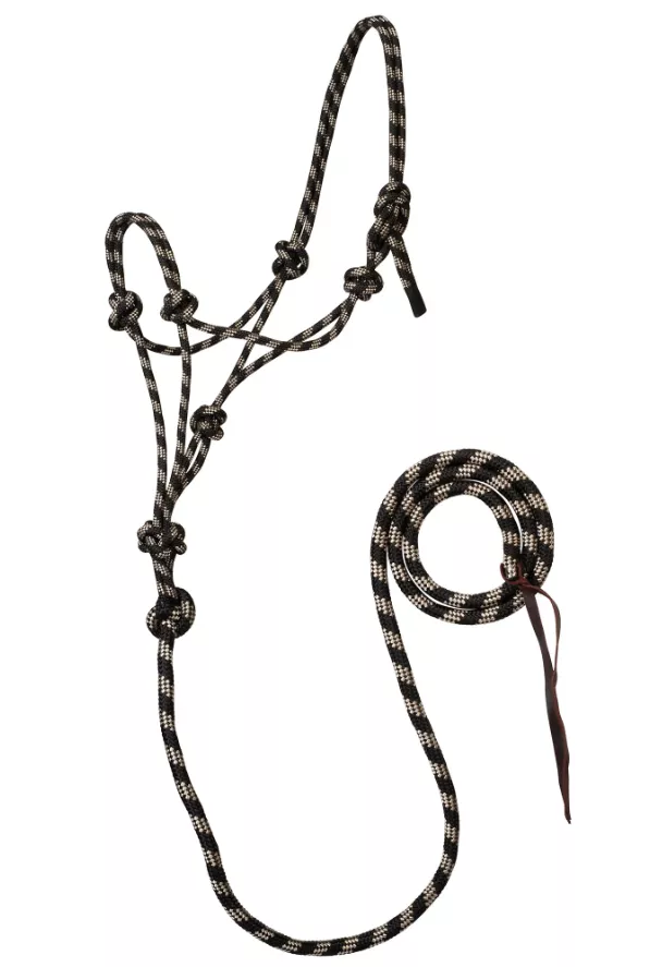 Weaver - 5/16" Rope Halter w/ Attached Lead - Black & Beige