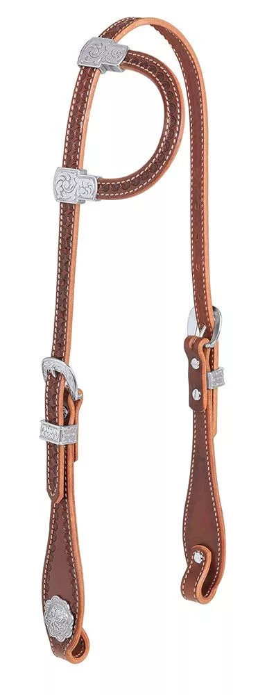 Weaver Leather Hand Tooled Flat Sliding Ear Headstall with Sunburst Border