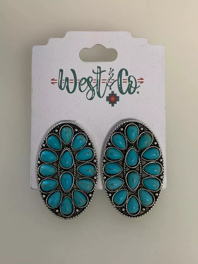 West & Co. 1.75" Turquoise Oval Cluster Post Earrings E934