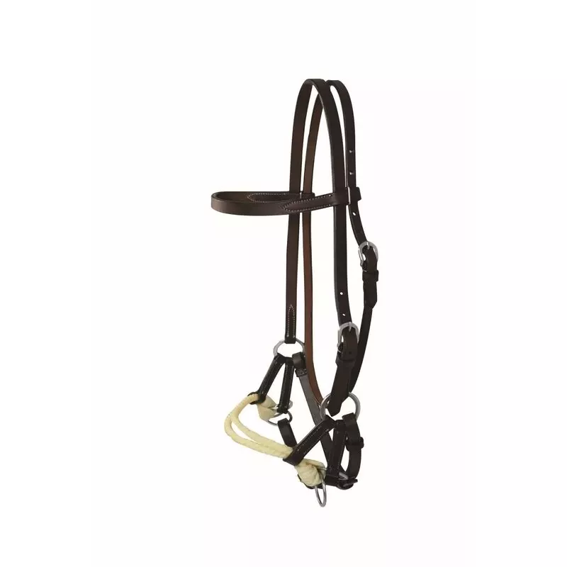 Western Rawhide Jim Taylor Leather Browband Double Rope Side Pull – Dark Brown