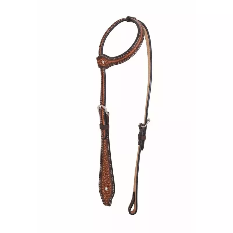 Western Rawhide Jim Taylor Performance Diamond Tear Drop One Ear Headstall – Two Tone Brown
