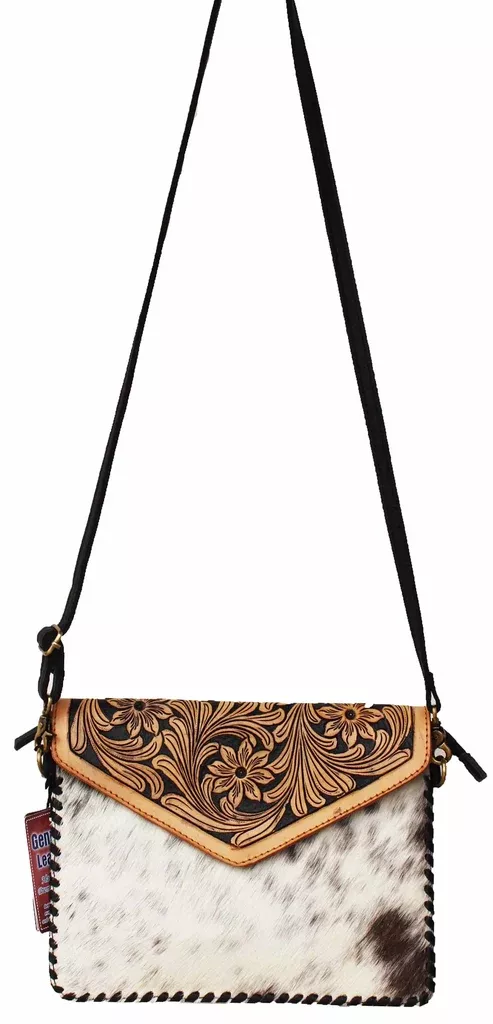 Women's Cowhide Western Floral Tooled Leather Shoulder Purse Handbag 18RAH06