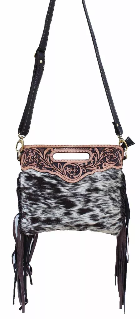 Women's Cowhide Western Floral Tooled Leather Shoulder Purse Handbag 18RTH12