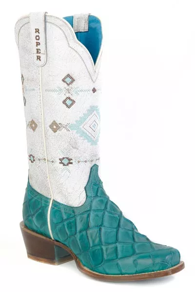 Women’s Roper Turquoise/White Fish Print Boot