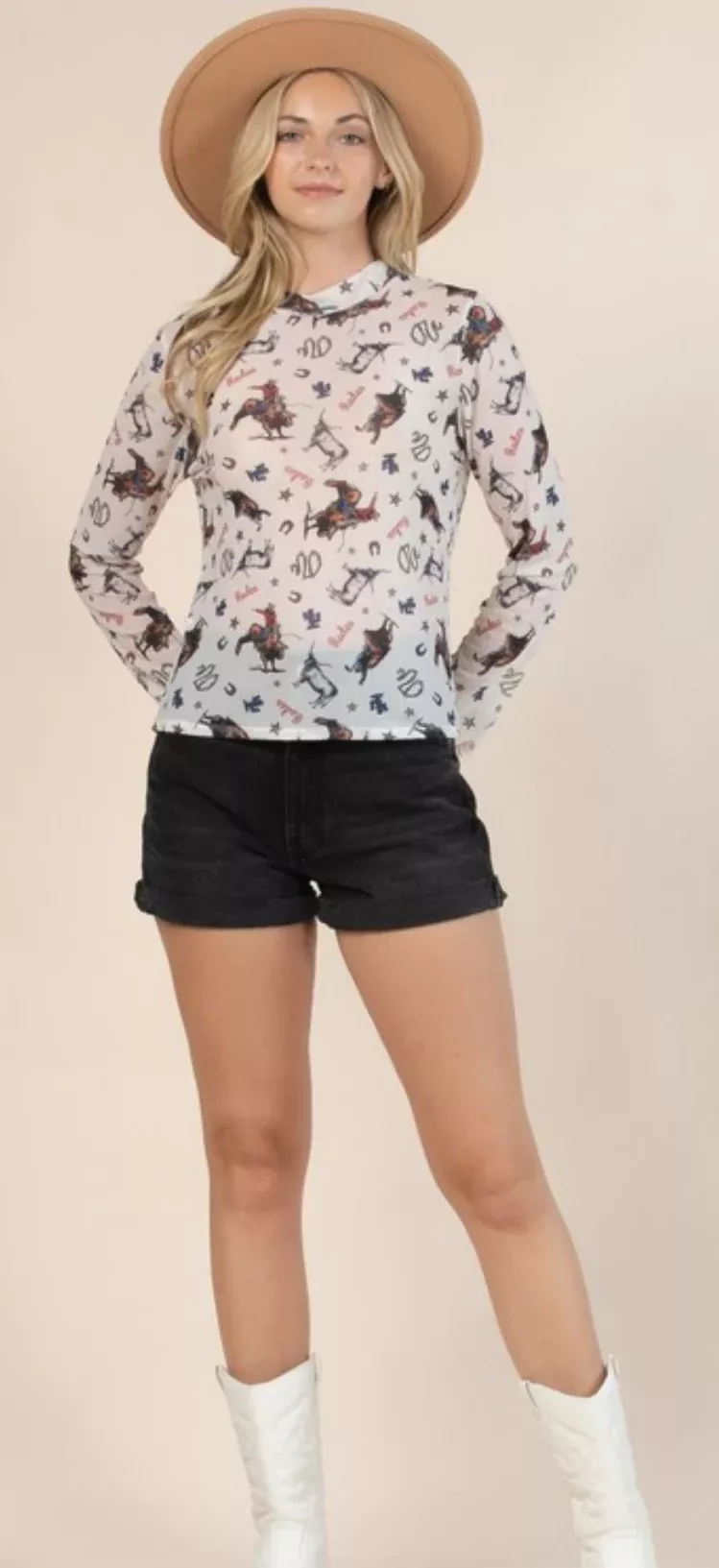 Women’s Western Rodeo Long Sleeved Mesh Top