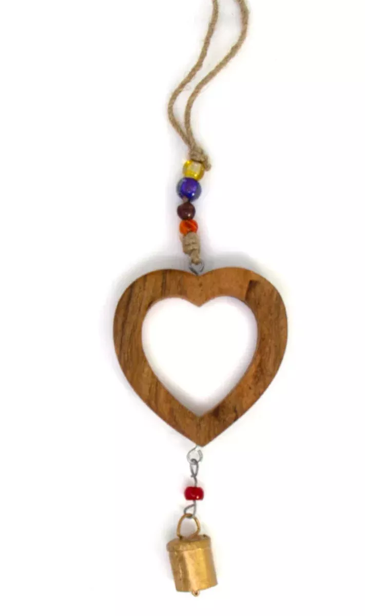 Wood Heart Chime with Recycled Iron Bell