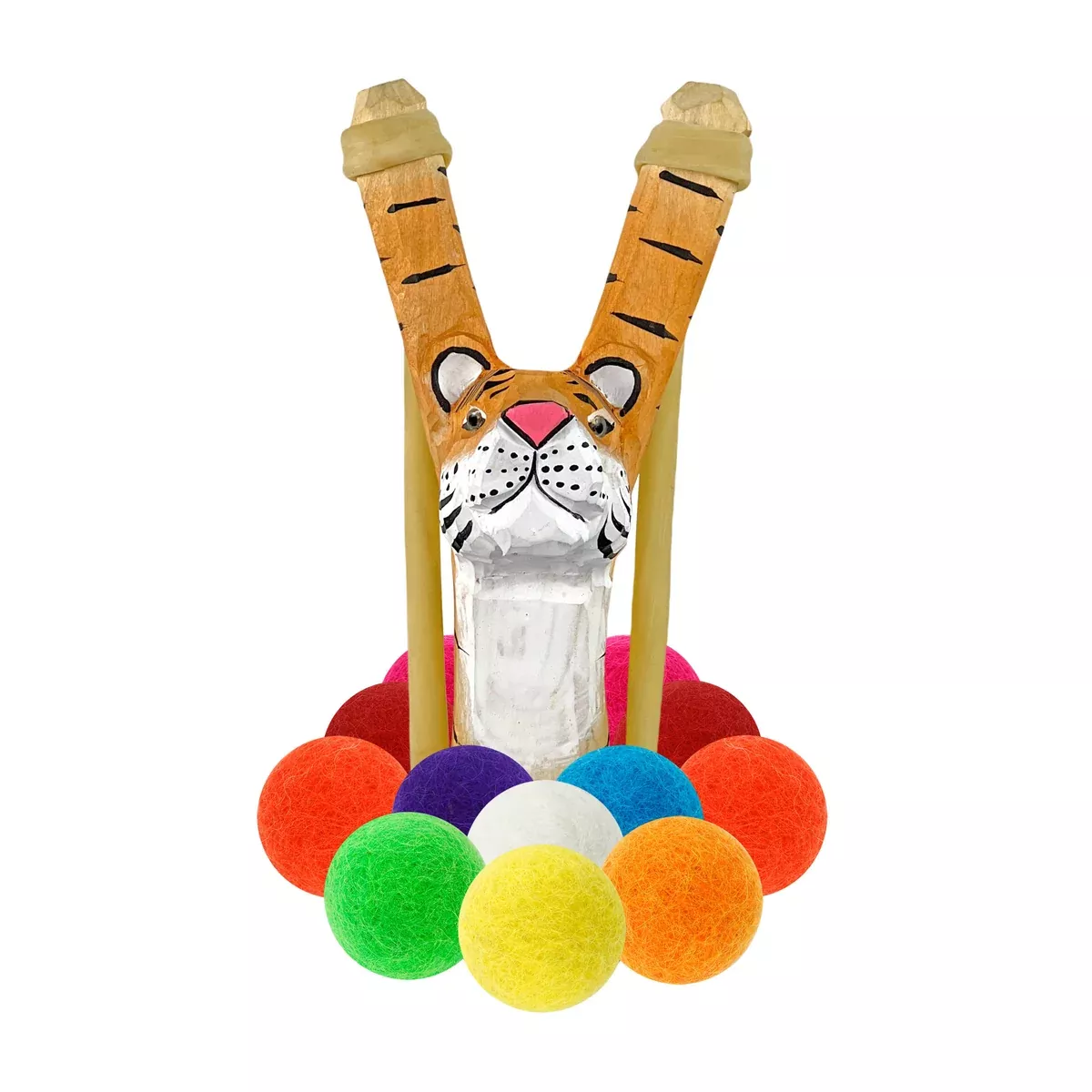 Wooden Tiger Slingshot + Felt Ammo