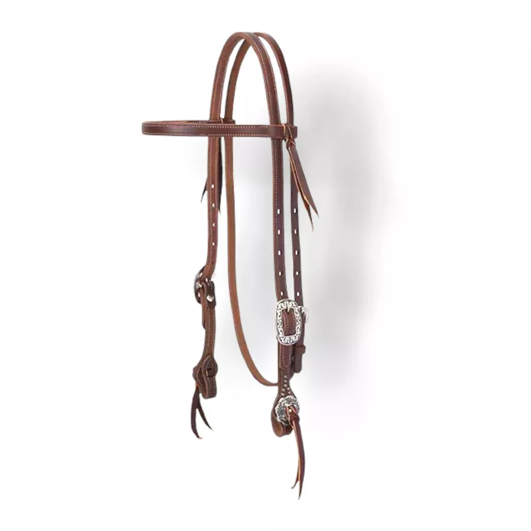 WORKING TACK STRAIGHT BROWBAND HEADSTALL WITH FLORAL HARDWARE