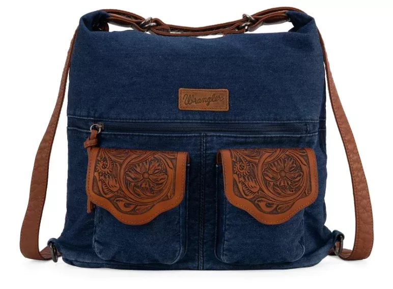Wrangler Floral Tooled Denim Hobo/Crossbody Backpack (Convertible )