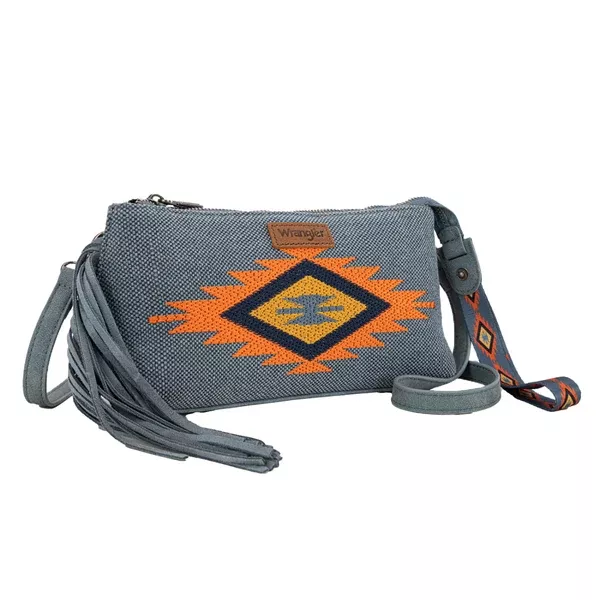 Wrangler Wristlet | Embroidered Aztec Fringe | Blue